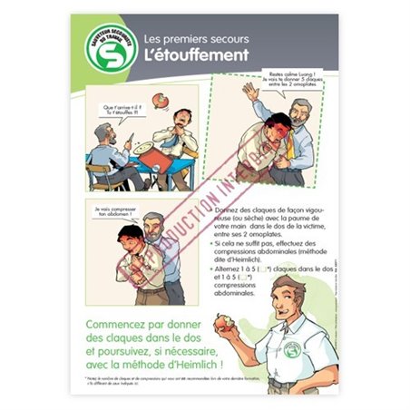 Affiche Premiers Secours Victime D'étouffement 12x18 Pouces - Laminée - Pour Mur